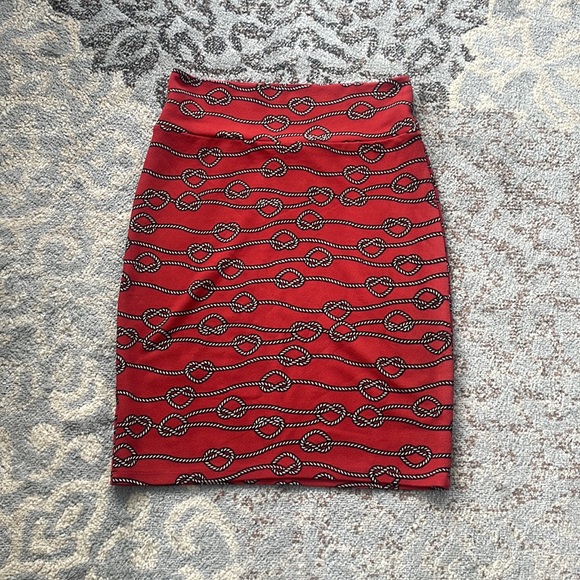 Lularoe Cassie Pencil Skirt Nautical Ropes Red Medium - Picture 3 of 5